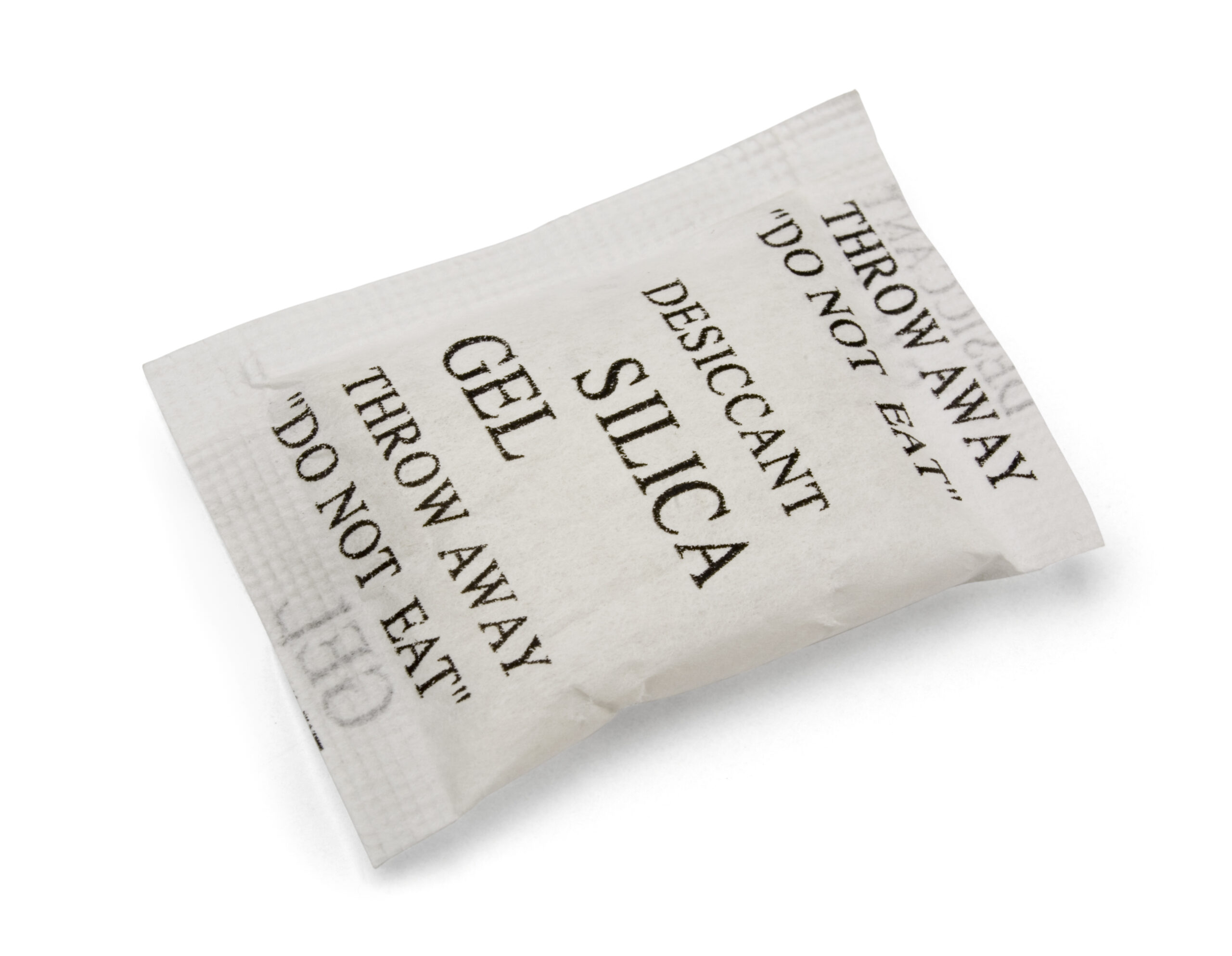 Paper packet of silica gel  isolated on white